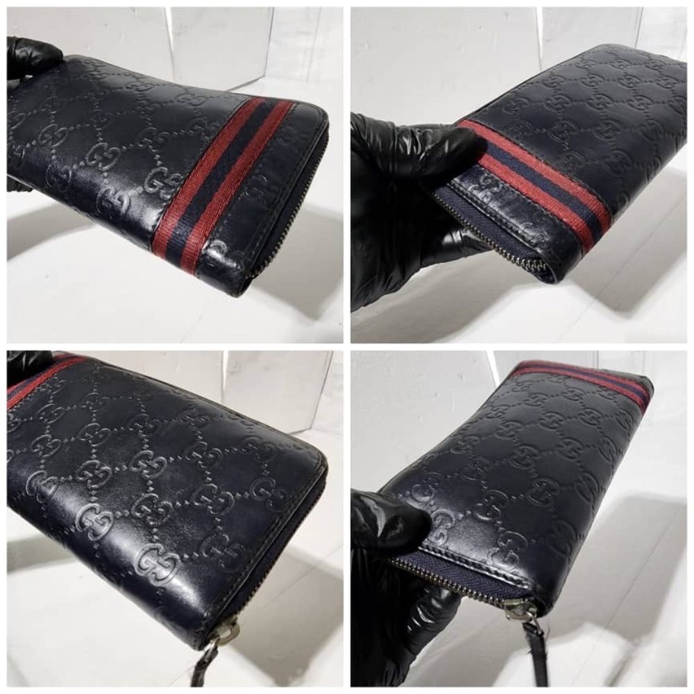 Authentic GUCCI Sherry Line Leather Long Folding Wallet Deep Navy Blue - Picture 8 of 10